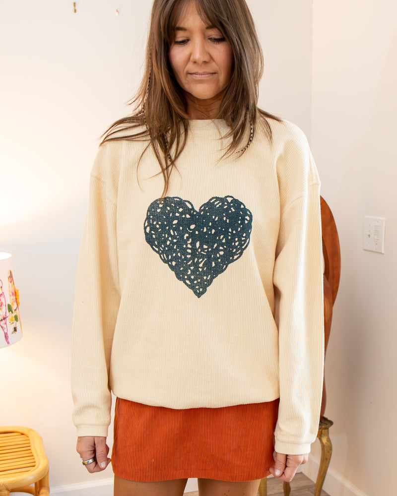 Heart ~ Crema Oversized Corded Sweatshirt