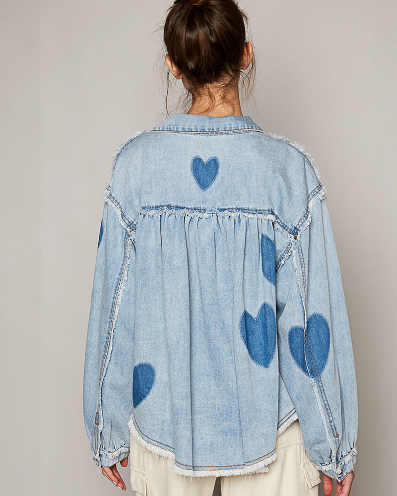 Hearts Galore Denim Button Front Shirt