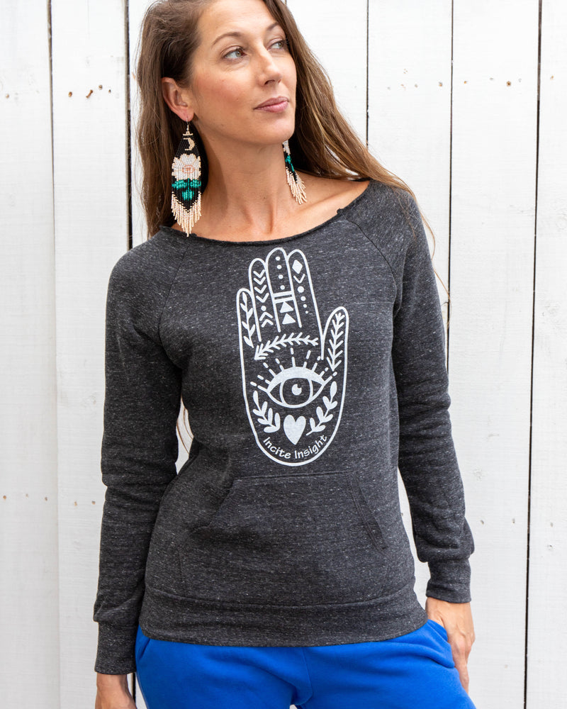 Incite Insight - Heather Black Hamsa Sweatshirt