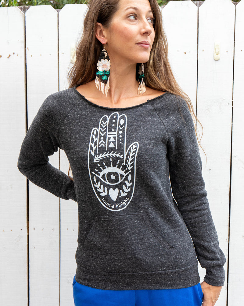 Incite Insight - Heather Black Hamsa Sweatshirt