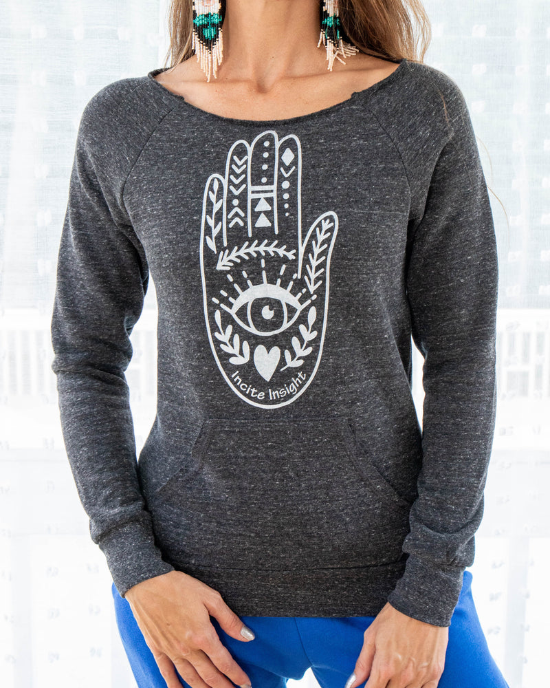 Incite Insight - Heather Black Hamsa Sweatshirt