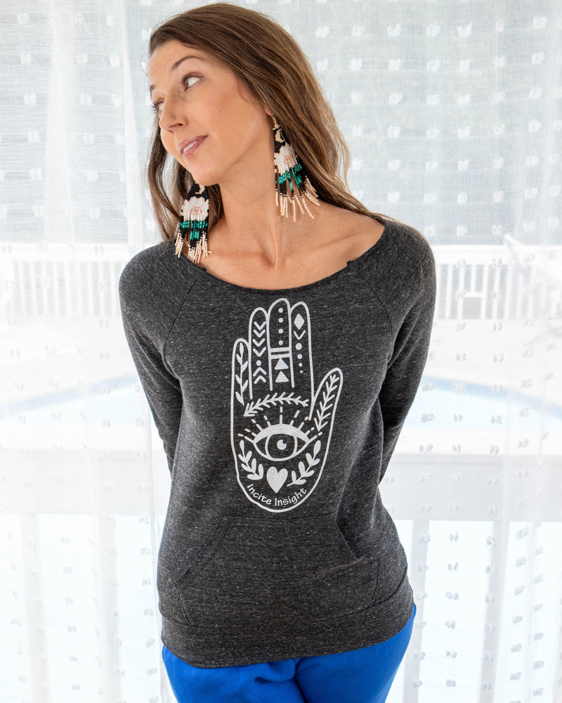 Incite Insight - Heather Black Hamsa Sweatshirt