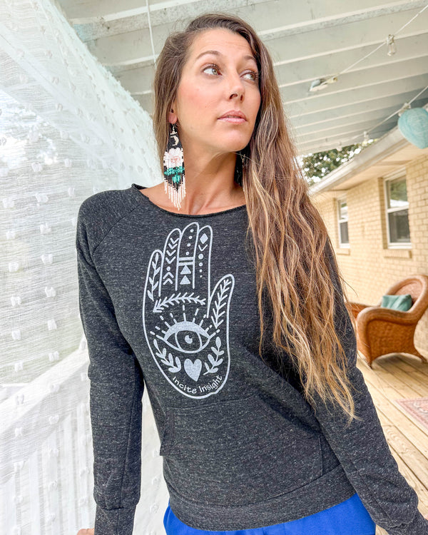 Incite Insight - Heather Black Hamsa Sweatshirt