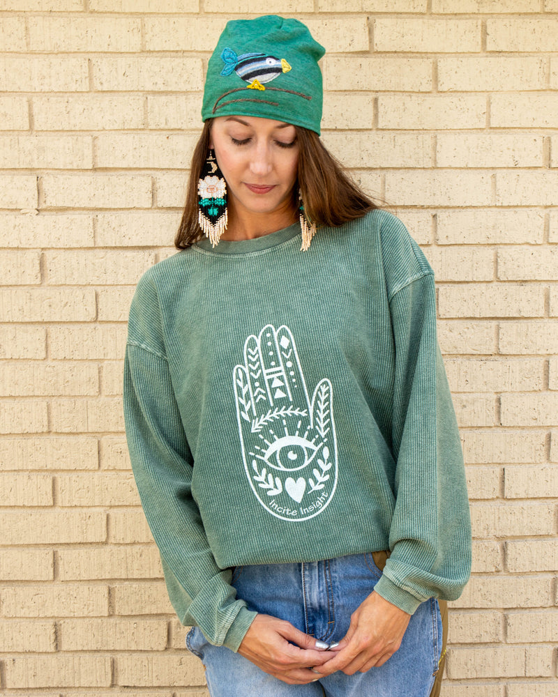 Incite Insight Hamsa Pine Oversized Corded Sweatshirt