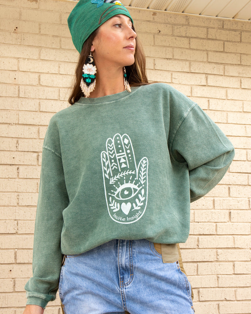 Incite Insight Hamsa Pine Oversized Corded Sweatshirt