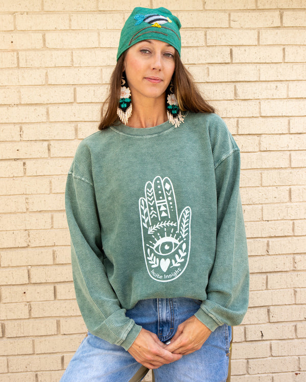 Incite Insight Hamsa Pine Oversized Corded Sweatshirt