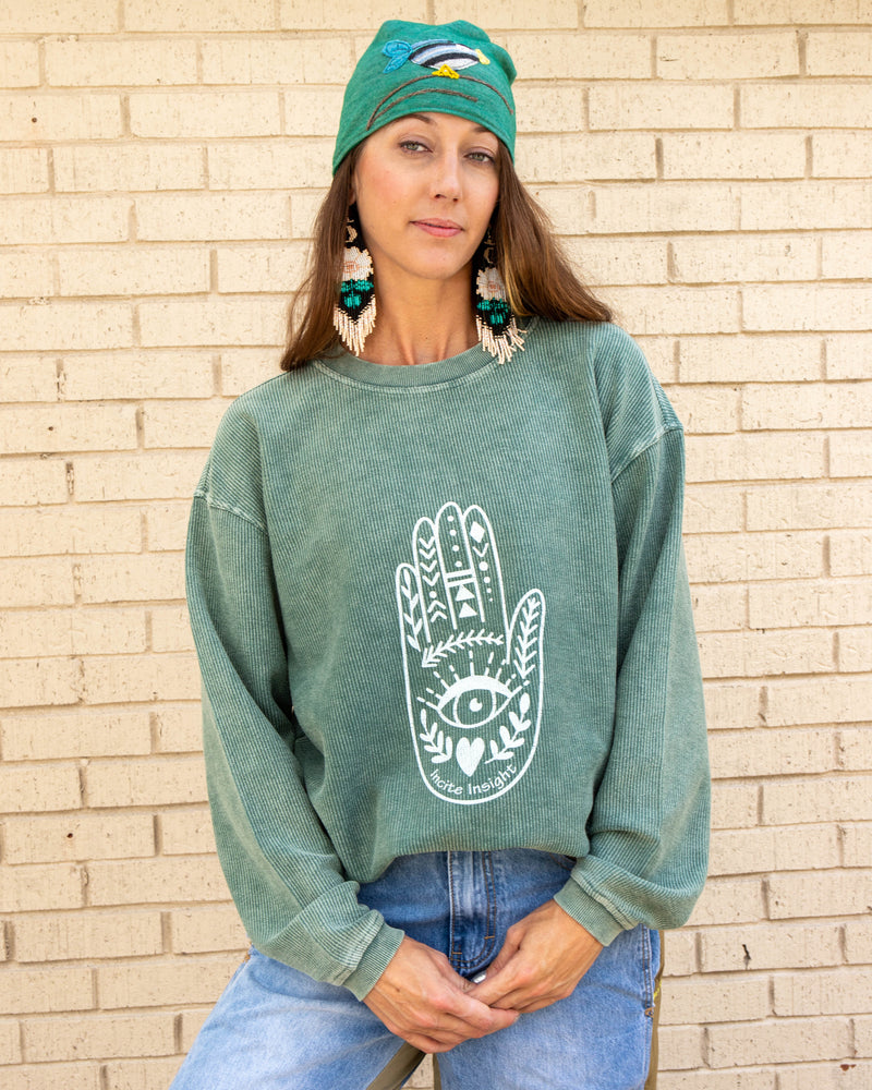 Incite Insight Hamsa Pine Oversized Corded Sweatshirt