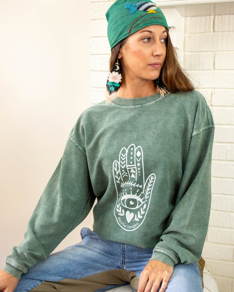 Incite Insight Hamsa Pine Oversized Corded Sweatshirt