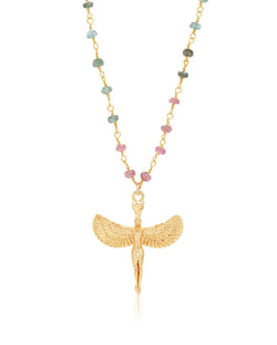 Winged Egyptian Goddess Watermelon Tourmaline Necklace