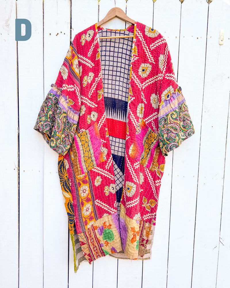 Reversible Kantha Long Kaftan Kimono