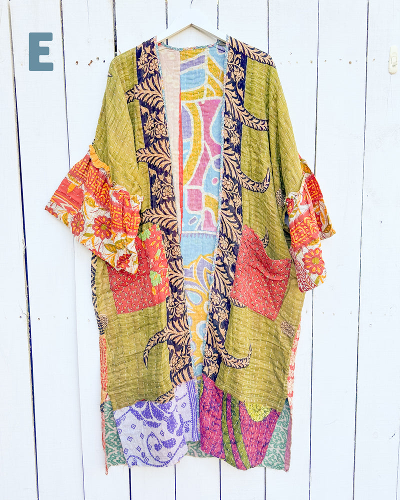 Reversible Kantha Long Kaftan Kimono