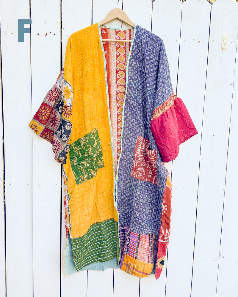 Reversible Kantha Long Kaftan Kimono