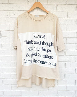 Karma Oversized Distressed Patchwork Tee