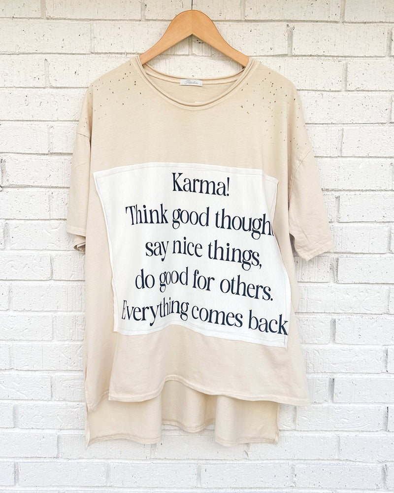 Karma Oversized Distressed Patchwork Tee