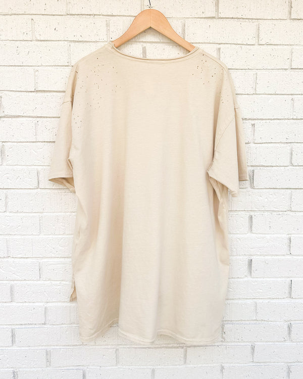 Karma Oversized Distressed Patchwork Tee