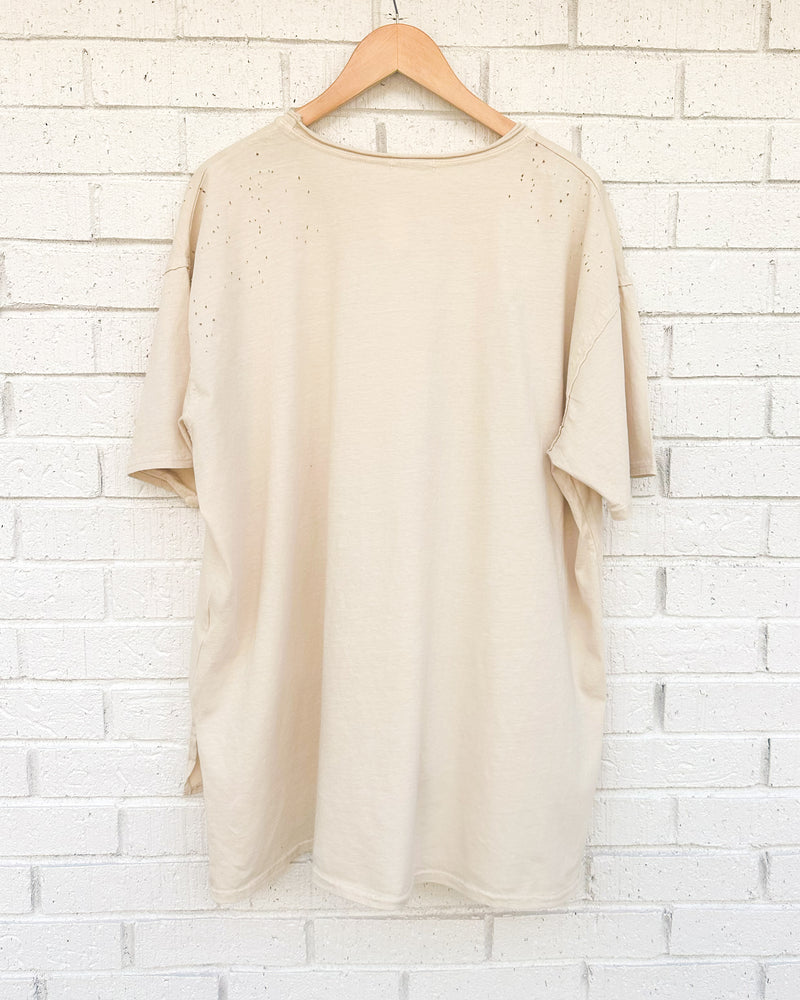 Karma Oversized Distressed Patchwork Tee