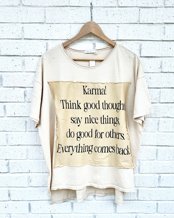Karma Oversized Distressed Patchwork Tee