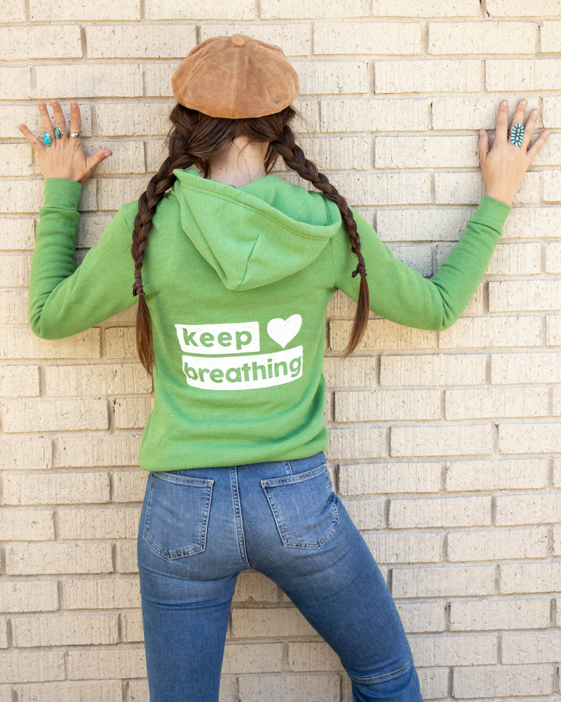 Keep Breathing - Green Unisex Zip Hoodie