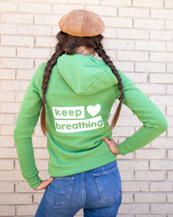 Keep Breathing - Green Unisex Zip Hoodie