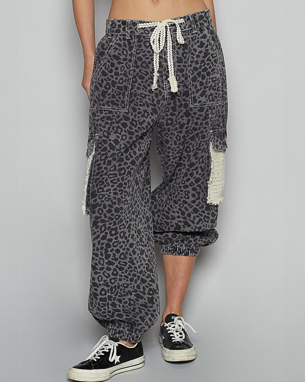 Charcoal Leopard Twill Pants