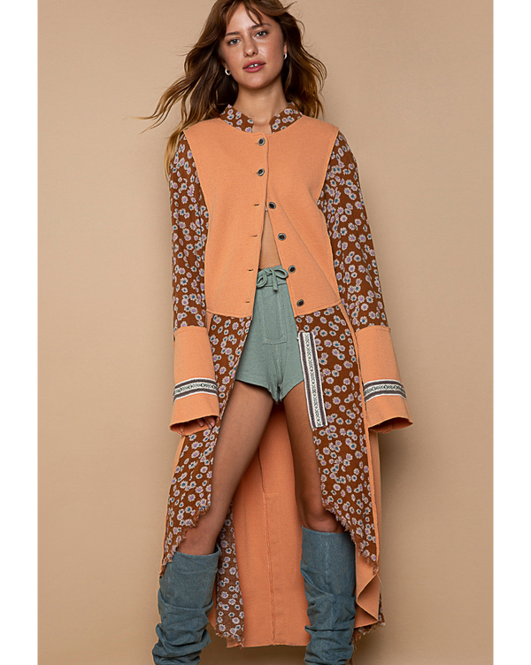 Mixed Fabric Long Waistcoat