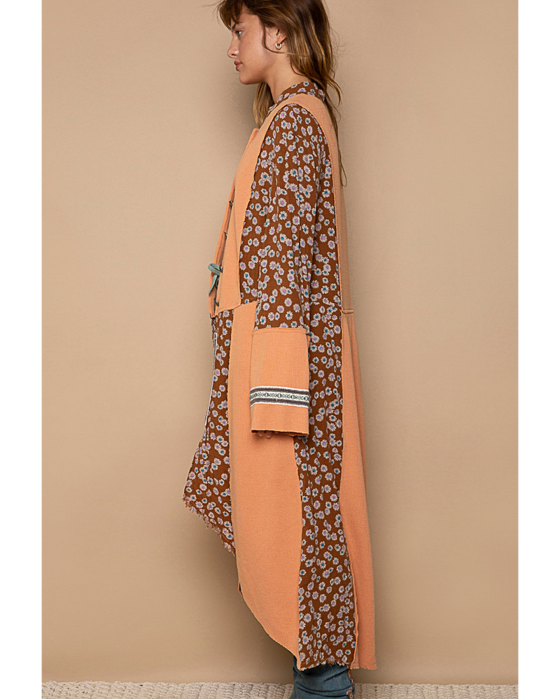 Mixed Fabric Long Waistcoat