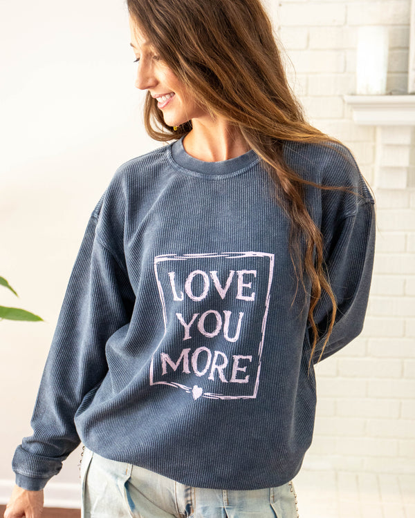 Love You More Navy Oversized Corded Sweatshirt