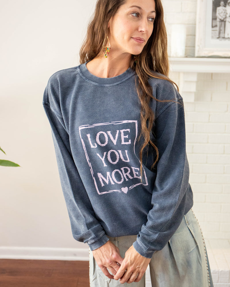 Love You More Navy Oversized Corded Sweatshirt