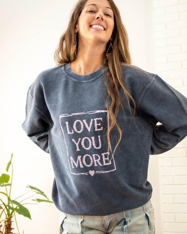 Love You More Navy Oversized Corded Sweatshirt