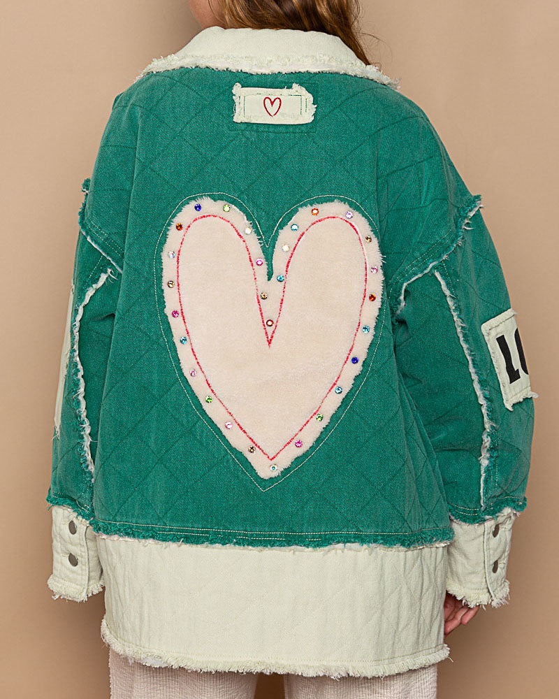 Jade Quilted Love Patch Jacket