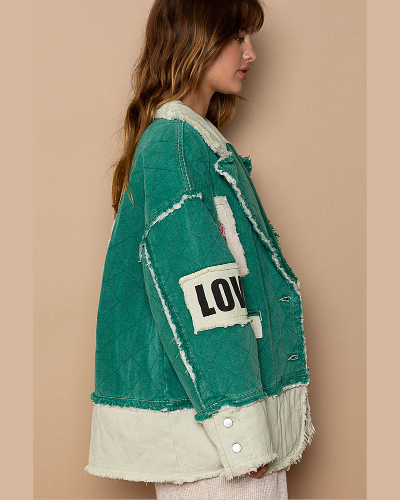 Jade Quilted Love Patch Jacket