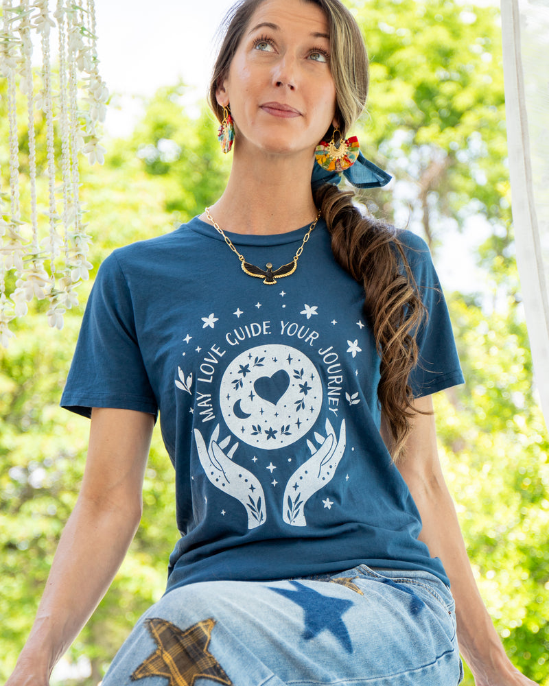 May Love Guide Your Journey - Navy Cotton Tee