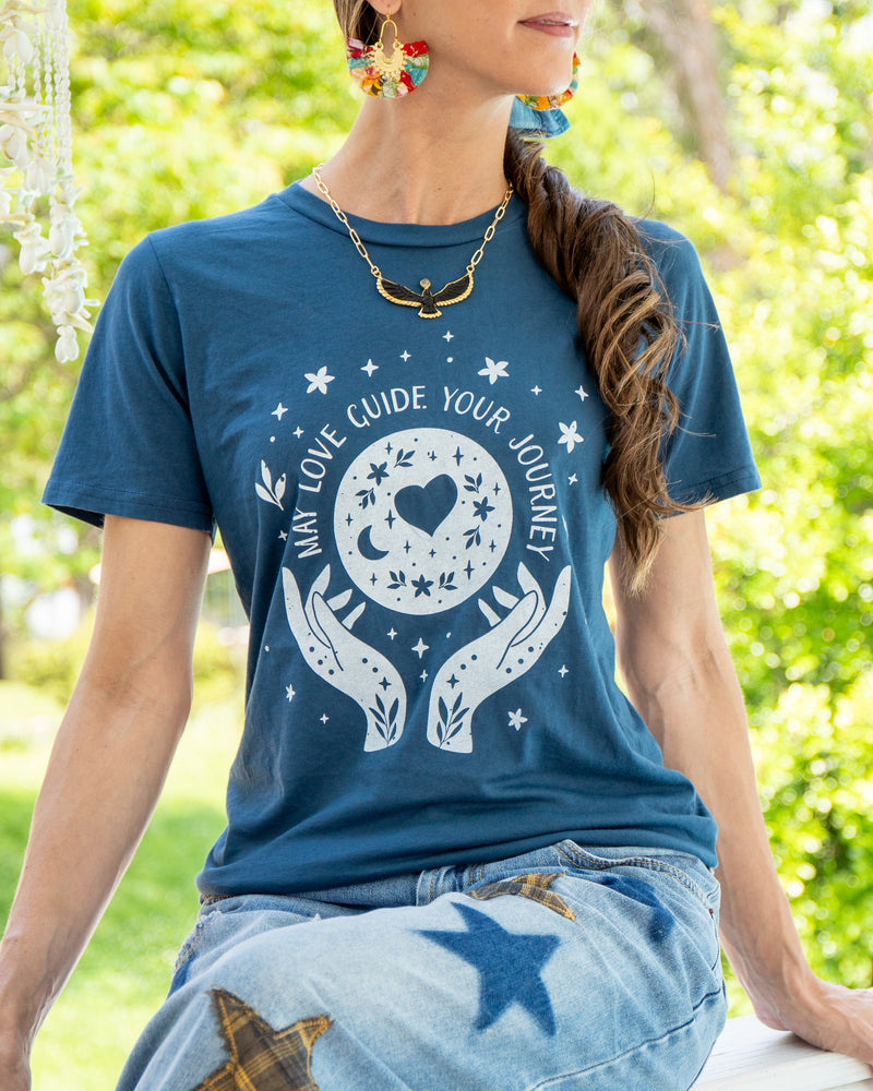 May Love Guide Your Journey - Navy Cotton Tee