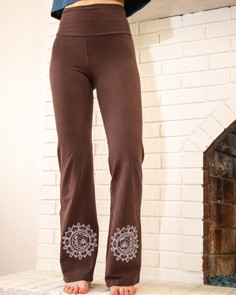 Moon Mandala Chocolate Flared Yoga Pants