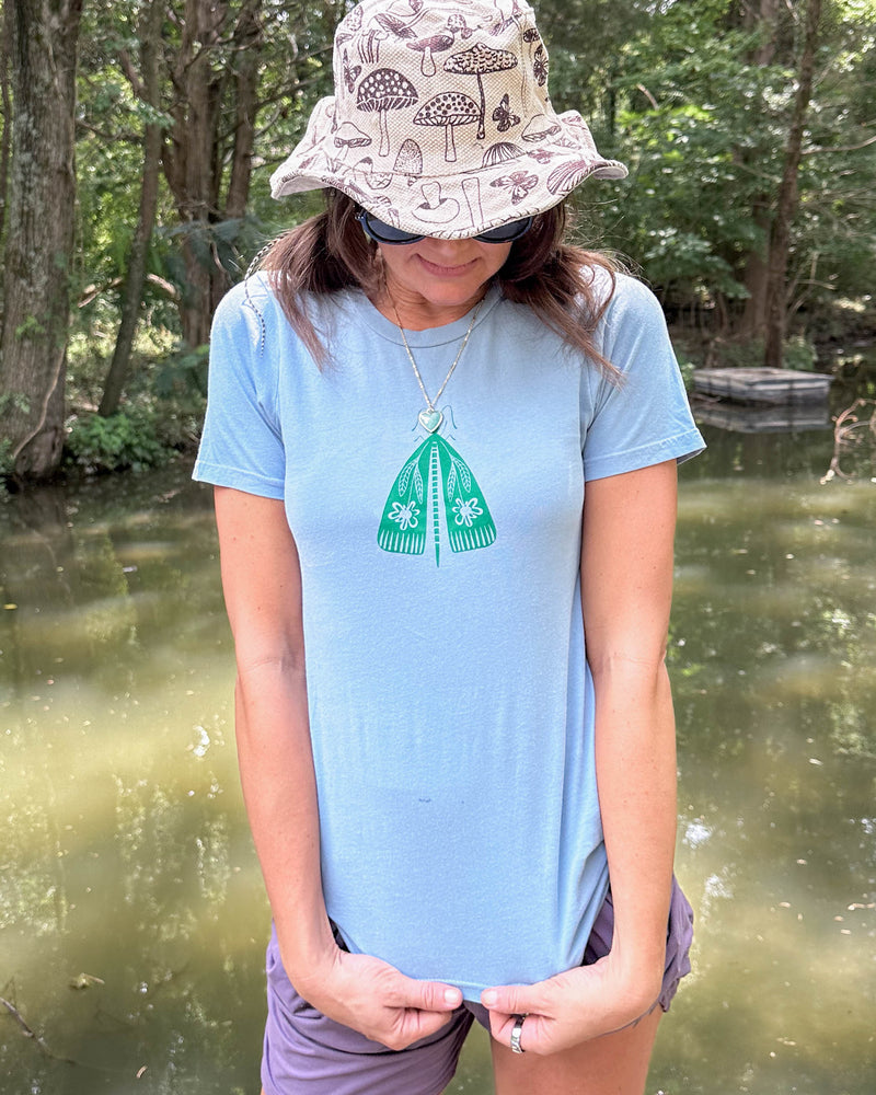 Friendly Moth -  Blue Garment Dyed Unisex Tee