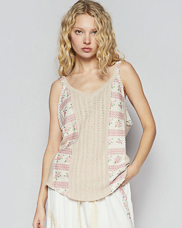 Sand and Floral Knit Tank