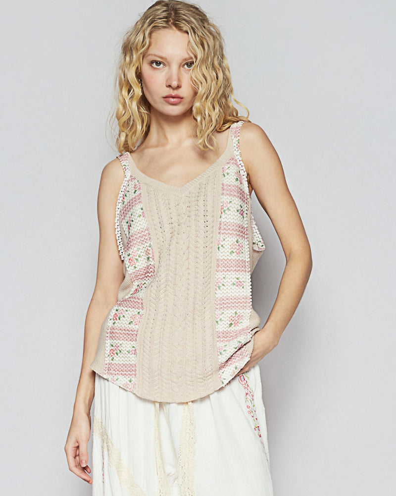 Sand and Floral Knit Tank