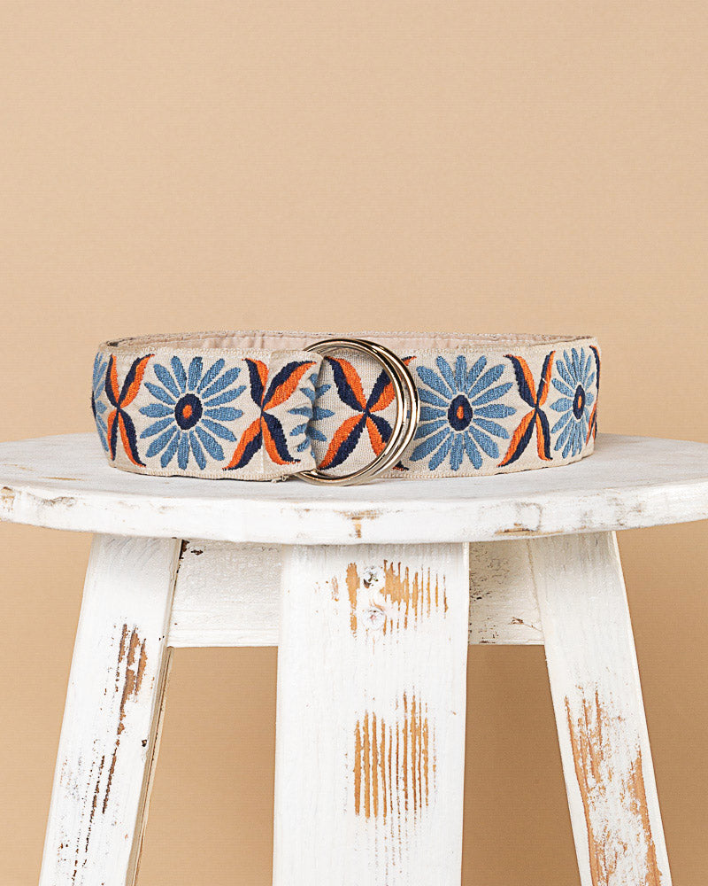 Blue & Ivory Embroidered Floral Belt