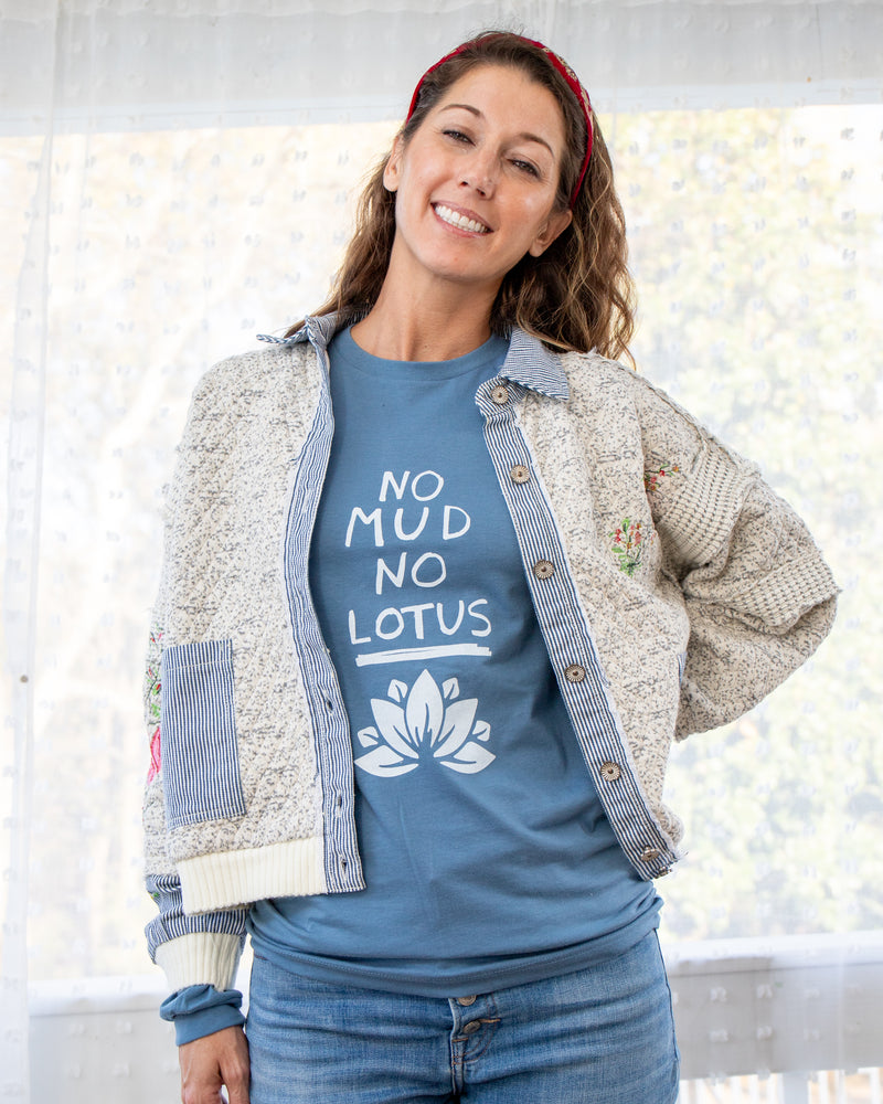 No Mud, No Lotus Steel Blue Long Sleeve Tee