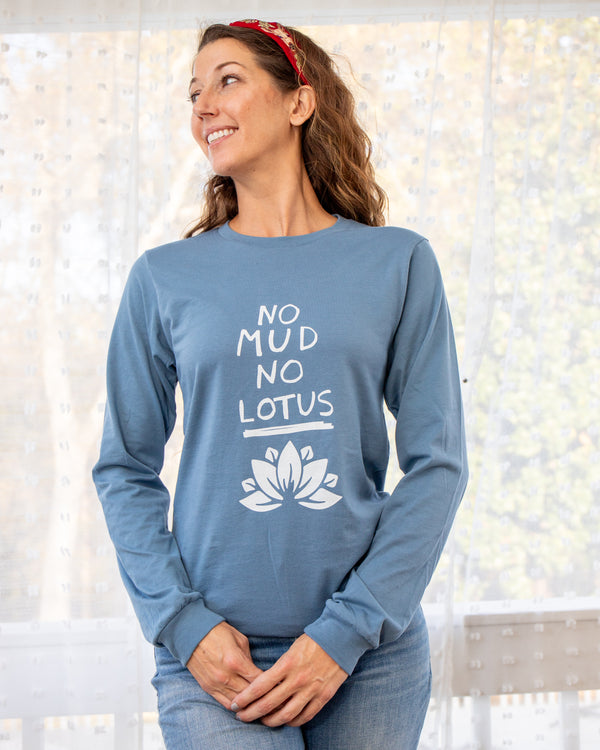 No Mud, No Lotus Steel Blue Long Sleeve Tee