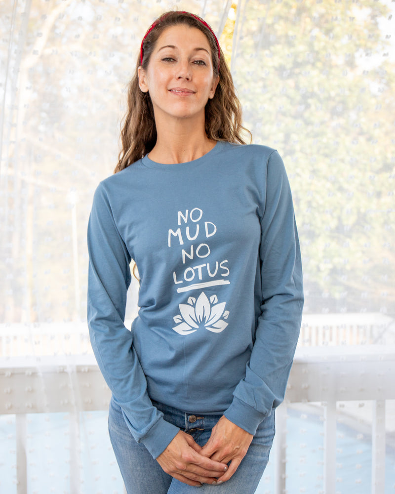 No Mud, No Lotus Steel Blue Long Sleeve Tee