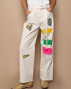 Artist White Cotton Painted Pants