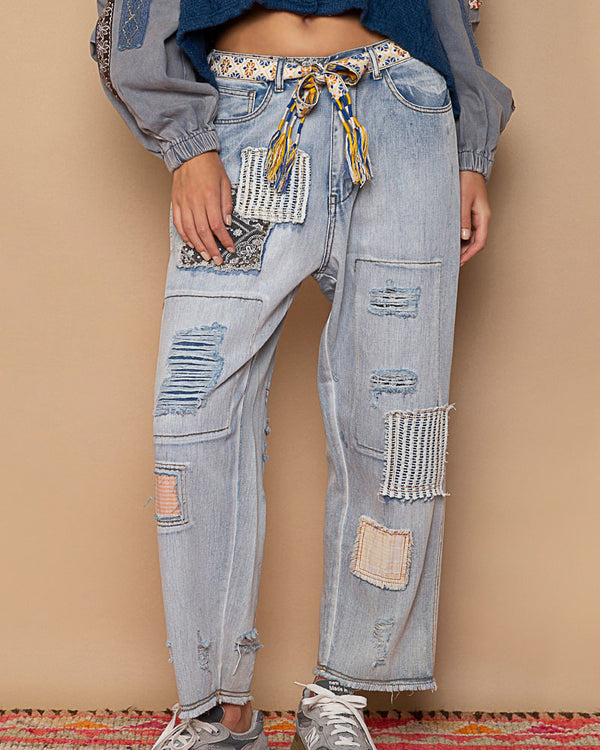Patchwork Distressed Jeans