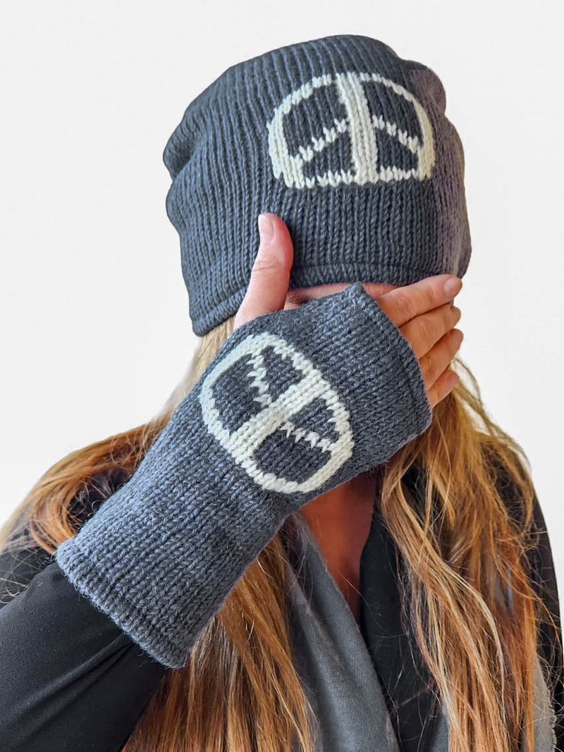 Peace Symbol Wool Fingerless Gloves