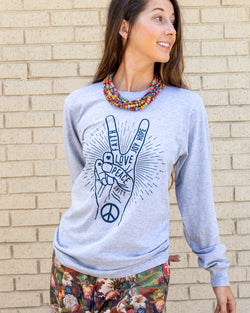 Peace Sign Grey Unisex Cotton Long Sleeve Tee