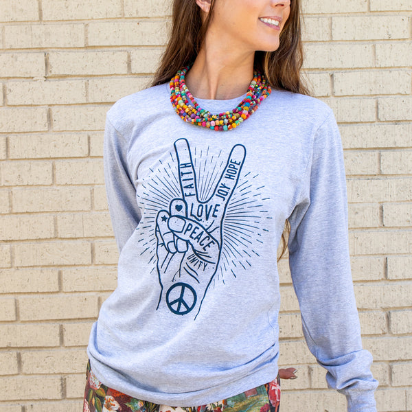 トップス Peace peace_sign-grey-long_sleeve-