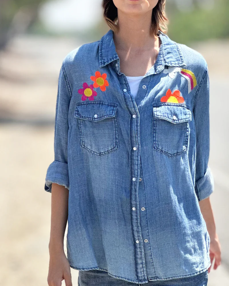 Rockmount Vintage Embroidered Denim and Red Western Shirt