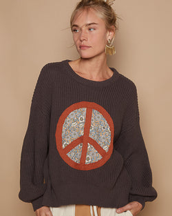 Choco Quilted Peace Symbol Sweater