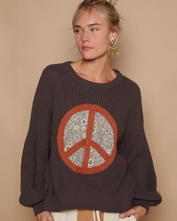 Choco Quilted Peace Symbol Sweater