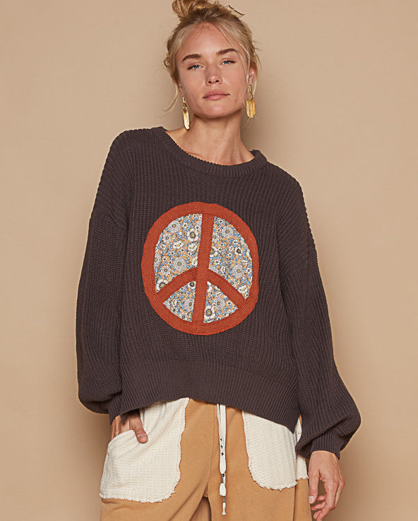 Choco Quilted Peace Symbol Sweater